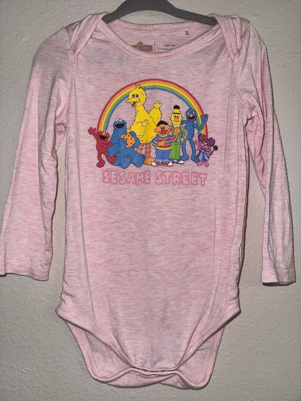 Little Sleepies Sesame Street Character Group Pink Heather Long Sleeve Bodysuit